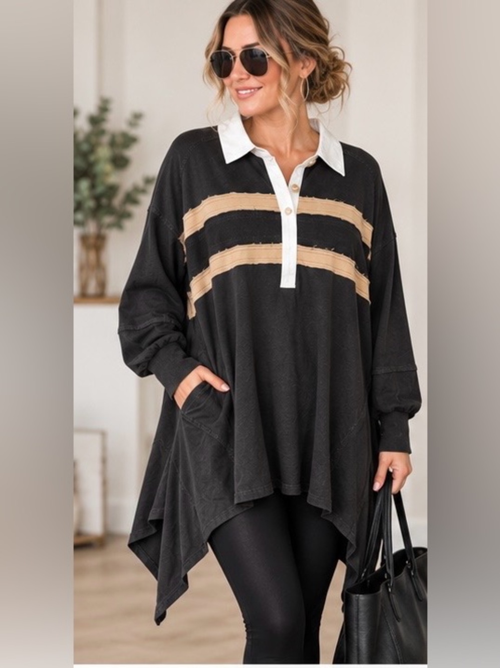 Heyson Very Oversized Tunic Top w/Side Pockets, Sharkbite Hem NWT